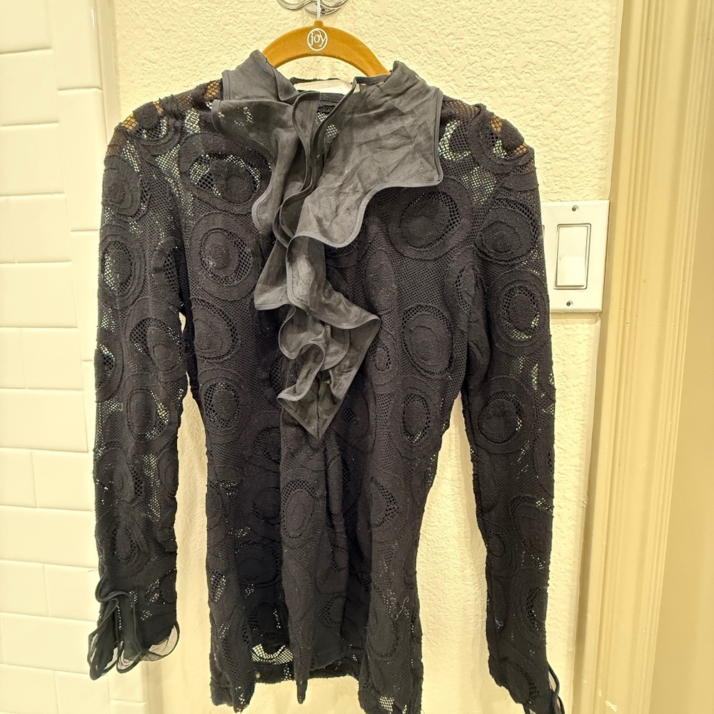 EU Size 40 Anne Fontaine Black Lace Half Zip Top